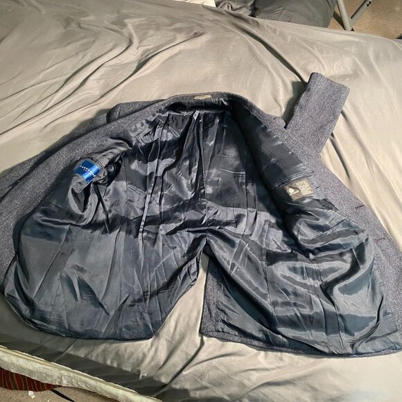 Towncraft Mens Blazer Jacket 40R Wool Blend Gray Herringbone Double Button - Picture 13 of 16